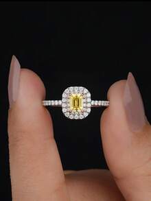 1枚925纯银经典奢华方形钻石四爪戒指，情人节生日情侣礼物，迷人优雅吊坠戒指，女士款 - 銀色 - 查看 3