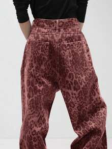 Quần jean nam dáng suông rộng, họa tiết da báo Mỹ, phong cách retro đường phố, phù hợp mọi mùa. - Đỏ - Xem 2