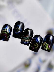 1pc Hot Stamping Exquisite Blue Peacock Gilded Peacock Feather Peacock Spreading Tail Nail Art Stickers 5D Majestic Oriental Nail Decals Self-Adhesive Manicure Accents For Women - Multicolor - View 9