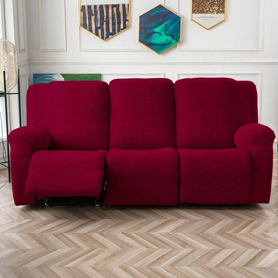 3seats Sofa Cover, Lounge Chair Sofa Cover, Big Leaf Jacquard Stretch Sofa Cover, Three Sofa Cover, Waterproof And Anti-Fouling Furniture Protective Cover, Winter Insulation And Breathable, Home Decoration. - Burgundy - View 1