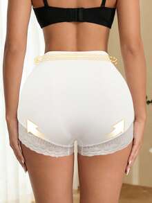 High Waist Tummy Control Seamless Lace Panties Breathable Tummy Control Underwear With Butt Lift Shaping Triangle Briefs - White - View 5