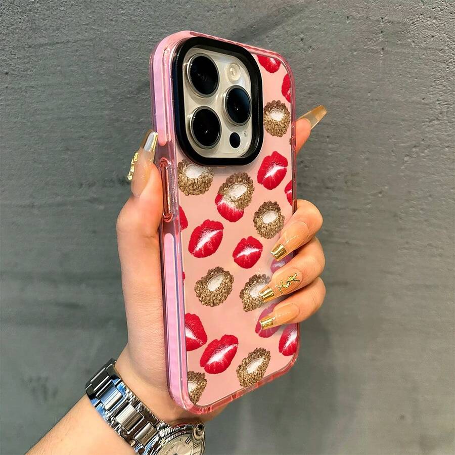 Strawberry Lips Phone Case, Sweet Temptation Style, For Compatible With IPhone 17/17pro/17promax/17Air/Iphone16/16pro/16plus/16promax/15/15promax/15pro/11/12/13/14promax/12mini/13mini/11pro/11promax/12pro/12promax/13pro/13promax/14pro/14promax, Berry Kiss Dessert Treat Gift - 淺粉色 - 查看 1
