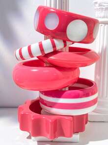 1件奢华镂空花朵手镯，玫瑰粉色多元素串珠设计，适合女性日常佩戴，是送给朋友和母亲的理想珠宝礼物。 - 多色B - 查看 3