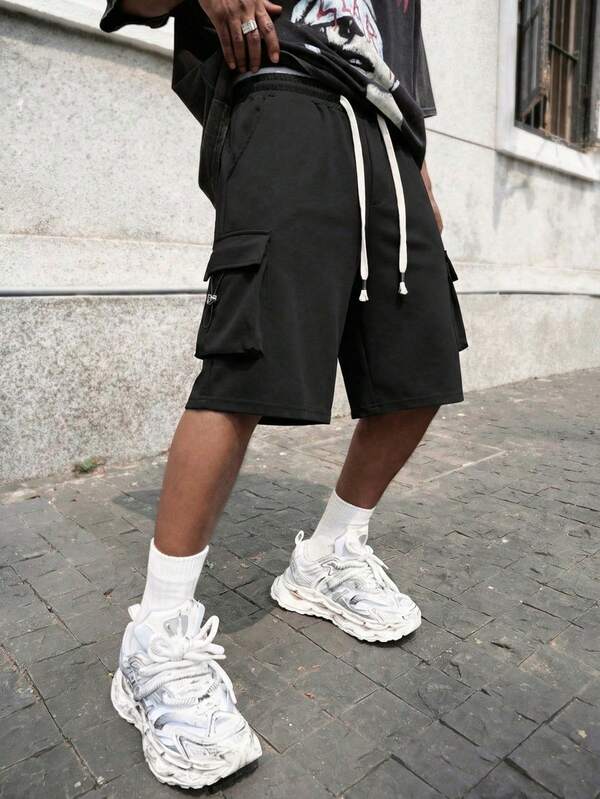 Pantalones casuales de hombre con cordón, unicolor 7/8, pantalones cargo deportivos de moda para uso diario, verano