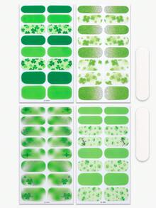 64片绿色圣帕特里克节美甲贴，亮片渐变清新三叶草美甲贴纸，沙龙品质，易于粘贴，是圣帕特里克节DIY美甲的完美之选。 - 綠色 - 查看 5