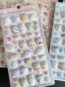 可爱3D毛绒兔子熊贴纸趣味动物手机壳装饰贴纸交换贴纸 - 彩色 - 查看 1