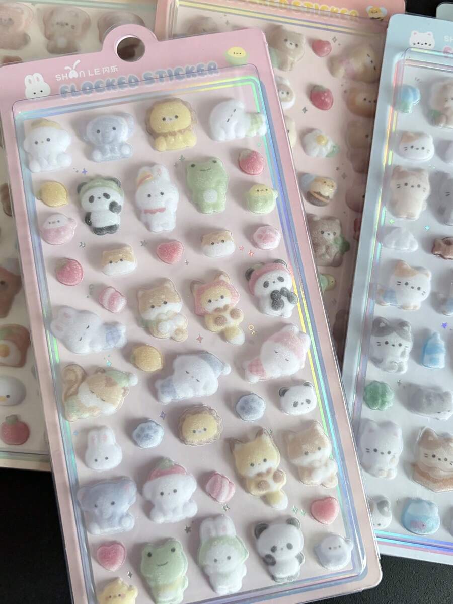 可爱3D毛绒兔子熊贴纸趣味动物手机壳装饰贴纸交换贴纸 - 彩色 - 查看 1