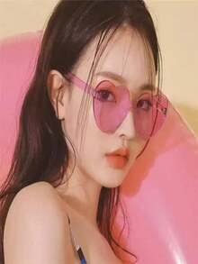 1pcs Heart Shaped Party Glasses, Colorful Candy Heart Rimless Glasses, Festival Accessories, Unisex Heart Photo Booth Glasses, Mother's Day, Graduation, Party, Valentine's Day, Wedding - Hồng - Xem 4