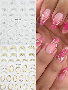 Adesivi per unghie stile francese 3D con bordo geometrico asimmetrico dorato e argentato, cornice asimmetrica, design a strisce graffiti e linee francesi, adesivi per unghie autoadesivi olografici fai-da-te in stile Y2K, decorazioni per salone di unghie e forniture per unghie - Multicolore - Visualizzare 11