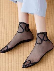 New High-Quality Summer Fashion Women's Thin Anti Slip Mesh Lace Transparent Short Socks - Multicolor - View 4