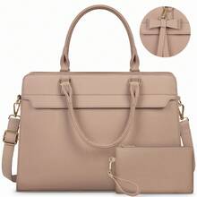 NEWHEY Bolso de mano tipo maletín para laptop, bolso de compras de mano, bolso para laptop de 15.6 pulgadas, bolso de trabajo impermeable de cuero PU, bolso de hombro con cartera, set de 2 bolsos de mano para negocio, trabajo, escuela, funda para laptop, funda para laptop para mujeres, funda portátil con asa para viajes de negocios - Multicolor - Ver 5