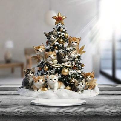 Unique, Boho-Chic Acrylic Christmas Cat Tree With Sun Catcher -" Base, Vibrant Colors, Perfect For Holiday Decor & Gifts, Versatile Office & Home Accent