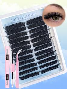 144/192/216/240pcs DIY Eyelash Extension Kit, Individual Cluster Lashes, D-Curl, 10-18mm Mixed Lash Bundles, Includes Lash Glue, Sealant And Extension Tools, Easy At-Home Eyelash Extension - màu đen - Xem 15