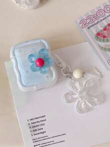 1pc Spring Ins Style Minimalist 3D Fresh Flower Decor Suitable For AirPods Pro 2, 4, Apple Wireless Bluetooth Earphones 1/2, New Gen 3 Anti-Drop Earphone Case (Earphones Not Included) - Baby Blue - View 2