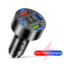 100W 3USB 2Type-C Car Charger Fast Charging PD QC3.0 USB C Car Phone Charger Type C Adapter In Car Compatible With Iphone - Black - View 4