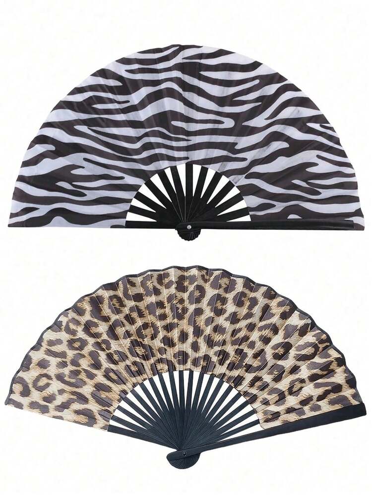 Elegant Leopard Print Folding Fan With Black Frame - Stylish Princess Theme, Lightweight & Portable For Women, Portable Fan|Princess Theme Fan|Lightweight Fan(Without A Fan Cover) - Nhiều màu - Xem 3
