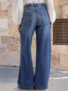 Women's Casual Denim Jeans (Waist Cinching And Hip Lifting - Small Size, Blue Multi Color Selection), Simple Style, Spring Casual Fashion Jeans, Suitable For All Seasons, Loose Hem, Back Pocket Design, Suitable For Daily Wear - 藍色*春季時尚款 - 查看 5