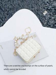 1pc PU Magnetic Closure Minimalist Square Mini Pearl Handbag, Korean Chic Chain Shoulder Crossbody Bag, Comfortable Smooth Strap, Versatile For Daily Commute And Leisure, Ideal For Shopping And Gift Giving - Pearl Handbag - View 11