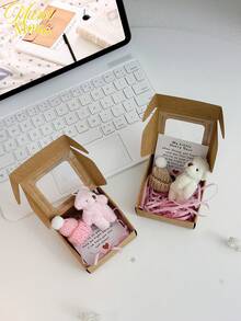 1 Set Mini Plush Teddy Bear Hug Gift Bag With Encouragement Card, Cute Brown And Pink Teddy Bears In Box, Perfect Thoughtful Birthday And Holiday Gift For Loved Ones, Romantic Gift For Partner - Beige - View 2