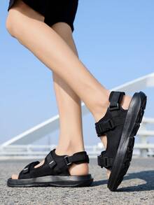 1 Pair Men's Lightweight, Simple, Fashionable Summer Sandals, New Style, Wear-Resistant, Breathable, Non-Slip, Beach Shoes - Black - View 7