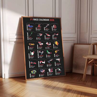 1 pieza Póster de arte impreso en lienzo del calendario de carreras de motor sin marco para decoración de habitación, esenciales de dormitorio, regalo de cumpleaños y decoración de fiesta, decoración de dormitorio con tema deportivo vintage, decoración de habitación estética, impresiones para pared, artículos esenciales para dormitorio universitario, decoración del hogar, regalo para entusiastas de las carreras, calendario de pared único, decoración automotriz, arte del calendario de eventos.