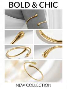 1pc Bohemian Vacation Lava Open Arm Chain Fashion Bracelet, Liquid Geometric Metal Bangle, Suitable For Parties, Gifts, Daily Wear, Travel - Gold - View 3