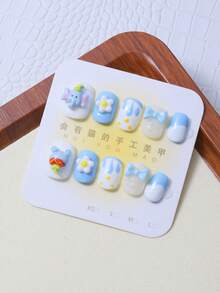 10pcs/Set Pressed On Nails With Hand Painted Dumbo Design, Super Cute Cartoon Style! Perfect For Girls And Ladies To Rock - Multicolor - View 3