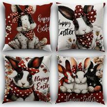 4件套复活节兔子和彩蛋印花毛绒抱枕套，18英寸 x 18英寸，可爱装饰抱枕套，适用于客厅、卧室、沙发、床、户外，不含枕芯 - 彩色 - 查看 1