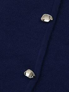 Women's Irregular Metal Button Front Cropped Knit Vest, Slim Fit Sleeveless Crew Neck Textured Rib-Knit Crop Tank Top - Spring Summer Chic Elegant Feminine Casual Wear & Office Lady Workwear (Blue) - 藍色 - 查看 7