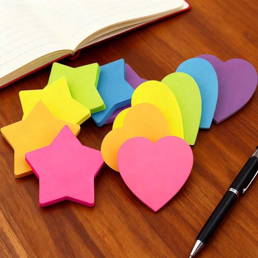 6 st hjärt-/pentagramformade färgglada självhäftande anteckningsblock, flerfärgade självhäftande anteckningsblock, 3x3 tum söta formade självhäftande anteckningsblock, lämpliga för kontor, studier, planerare, anslagstavla och presenter
