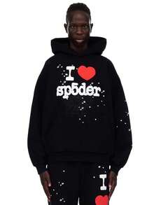 Sp5der I Heart SP5 Souvenir Hoodie Black And Matching Sweatpants Set | Premium Heavyweight Layering Outerwear |Unisex For Both Men And Women | Perfect Streetwear Set | Loungewear And Daily Casual Wear Set - Áo hoodie đen - Xem 4