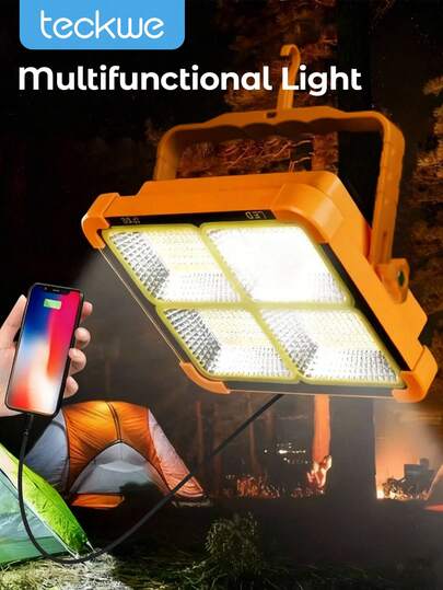 Teckwe Solar Floodlight, Super Bright LED Emergency Lighting, USB Rechargeable Portable Flashlight, Suitable For Camping/Night Market/Travel/Power Outage Lighting,Charging Emergency Outdoor Solar Portable Floodlight Camping Night Market Stall Light Small Yellow Light
