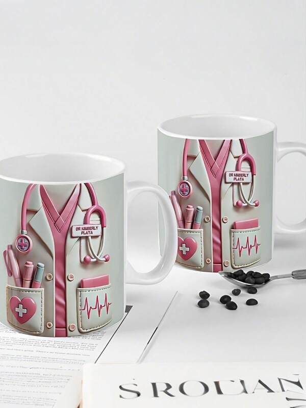 1 pieza Taza personalizada con tema médico con diseño de estetoscopio y atención médica, se puede imprimir el nombre y título de médico/enfermera, adecuado para profesionales y estudiantes de la salud, gran regalo para hospital, clínica u oficina