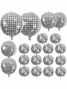 9 Stücke 22-Zoll Silber Discokugel Ballons, 4D große metallische Folienballons mit Goldsterne, geeignet für 70er 80er Disco Themenpartys, Geburtstage, Hochzeiten, Jahrestags-Dekoration, Silvester-Dekoration - Verschiedenfarbig - Übersicht 10
