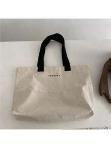 Minimalist Canvas Shoulder Tote Bag, Women Handbag - Beige - View 4