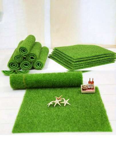 6pcs Mini Artificial Turf Garden | Rectangular, Multipurpose Mini Garden Decor, Plastic Fairy Garden Carpet, Suitable For Dollhouse Decoration And Micro Landscape Arrangement, Bonsai Habitat And Outdoor Garden Decor, Special Artificial Grass, Easy To Install As Landscape Background