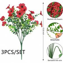 3束14.96英寸户外仿真花，抗紫外线塑料材质，适合春夏花园、窗台、花盆、花瓶、室内外家居装饰 - 紅色 - 查看 11