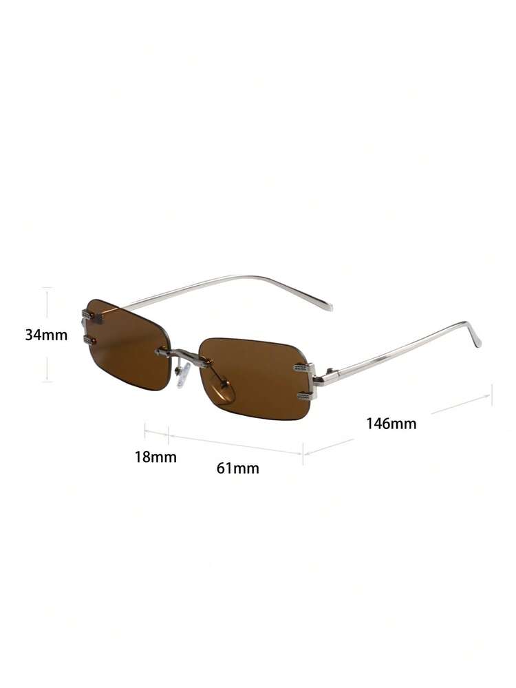 Men's Frameless Fashion Glasses, Ideal Summer Outdoor Casual Accessory, Perfect Gift For Friends, Retro Style, Beach Accessory, Essential For Summer Beach Vacation & Outdoor Travel - Silver-framed Tea Leaves - View 7