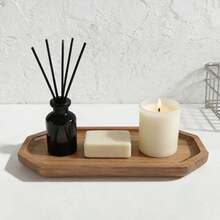 1件装木质浴室托盘，浴室收纳整理架，淋浴托盘，浴室装饰，皂液器架，多功能梳妆托盘，卧室香薰及首饰展示托盘，理想的乔迁、斋月、生日礼物，也可作餐盘使用 - C-木色 - 查看 6