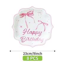 Pink Bow Birthday Petal Shaped Disposable Plate, Napkin, Cup Set, Plates, Napkins And Cups Party Supplies, Serves 8 Guests, Disposable Paper Plates Party Tableware Suitable For Birthday, Wedding, Theme Party, Family Picnic - Multicolor - View 10