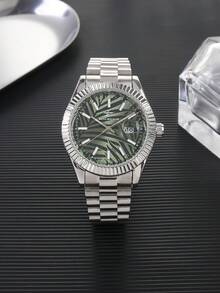 RICECGO 1pc Men's Quartz Watch Distinctive Textured Design For Standout Appeal Premium Stainless Steel Bracelet With Premium Feel Features Date Display Blends Business And Casual Styles With Personalized Infuses Outfits, Cool Energy - Silver - View 9