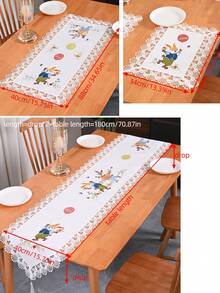 1 Stück Oster-Hase & Ei Ballon Dekor Tischläufer, nordischer minimalistischer Cartoon Polyester Stoff Stickerei mit Hohlspitze Kante Tischläufer, geeignet für Wohnzimmer, Schlafzimmer, Esszimmertisch, TV-Schrank, Sideboard, Kommode - Verschiedenfarbig - Übersicht 2