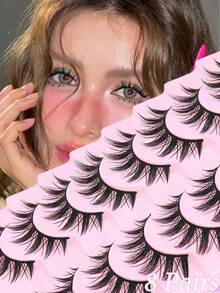 8对装 漫画风格 假睫毛 柔软自然 纤长 动漫风 纤细假睫毛 适用于日常妆容、延长妆容、角色扮演、派对等场合 可重复使用假睫毛 - 尖尾漫畫款 - 查看 1