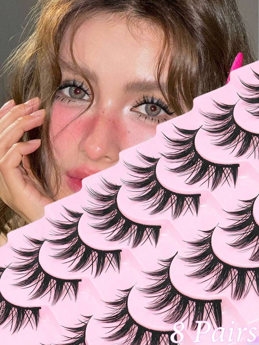 8对装 漫画风格 假睫毛 柔软自然 纤长 动漫风 纤细假睫毛 适用于日常妆容、延长妆容、角色扮演、派对等场合 可重复使用假睫毛 - 尖尾漫畫款 - 查看 1