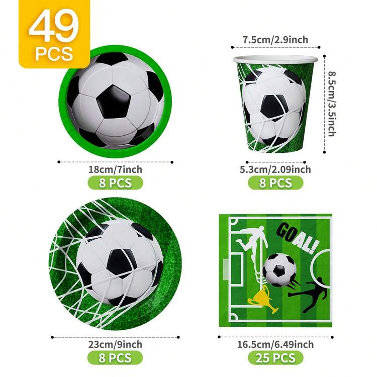 1 Set Soccer Goal Disposable Plates, Napkins, Cups For 8 Guests, Suitable For Birthday, Wedding, Theme Party, Family Picnic - Multicolor - View 2