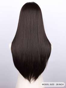 Peluca sintética recta de 28 pulgadas de largo elegante para mujeres, fibra resistente al calor, gorro de red de rosa, densidad del 150% - perfecta para uso diario y de fiesta, 70 cm, especial - Marrón - Ver 6