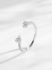 1枚925纯银水滴形闪亮锆石可调节叠戴戒指，适合女性女孩生日派对珠宝礼物 - 銀色 - 查看 4