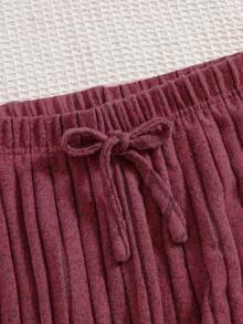 2pcs Women's Plus Size Ribbed Cuffed Pajama Pants, All-Season Elastic Dual Pocket Design Practical Sleepwear, Can Be Worn As Loungewear - Multicolor - View 4