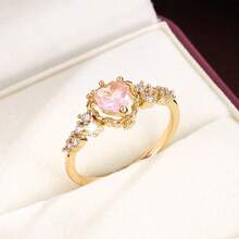 1pc Elegant Heart Shaped Cubic Zirconia Inlaid Fashion Ring, Couple Gift Design - Multicolor - View 8