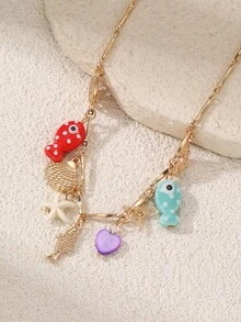 1pc Fashionable Bohemian Beach Holiday Fish, Starfish & Shell Pendant Necklace, Suitable For Daily, Holiday, Party Wear - Multicolor - View 11